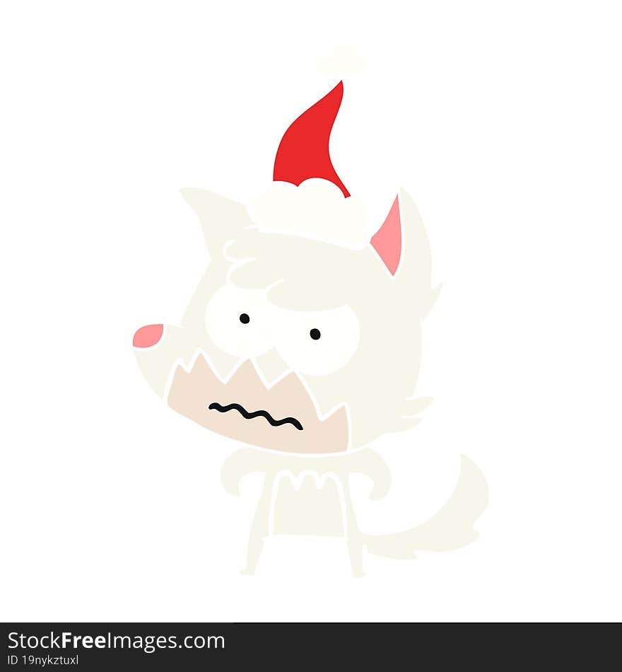 flat color illustration of a annoyed fox wearing santa hat