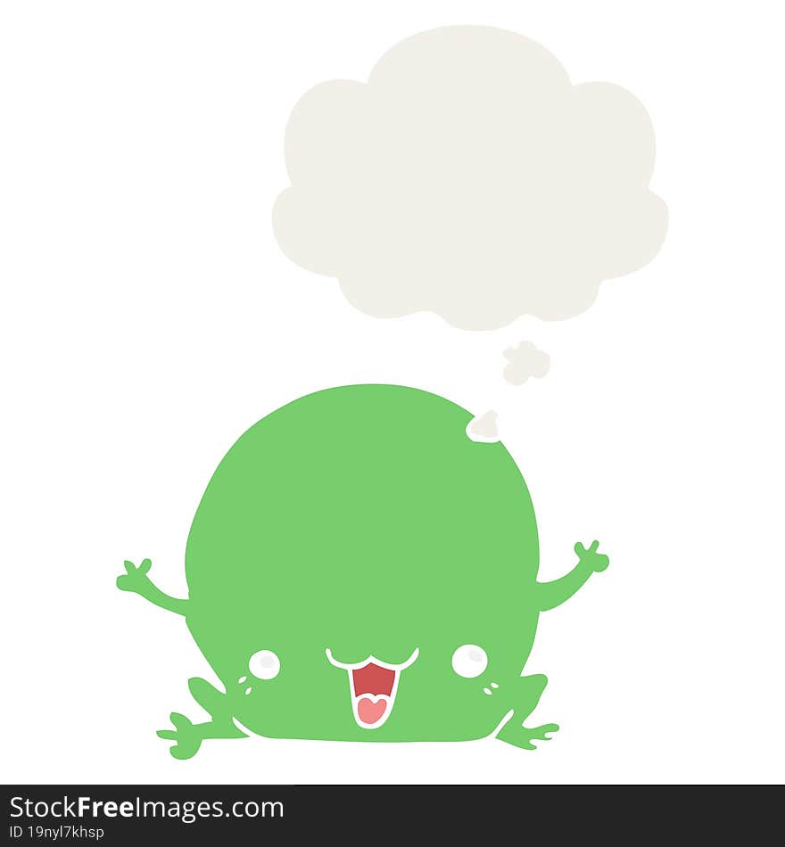 cartoon frog with thought bubble in retro style