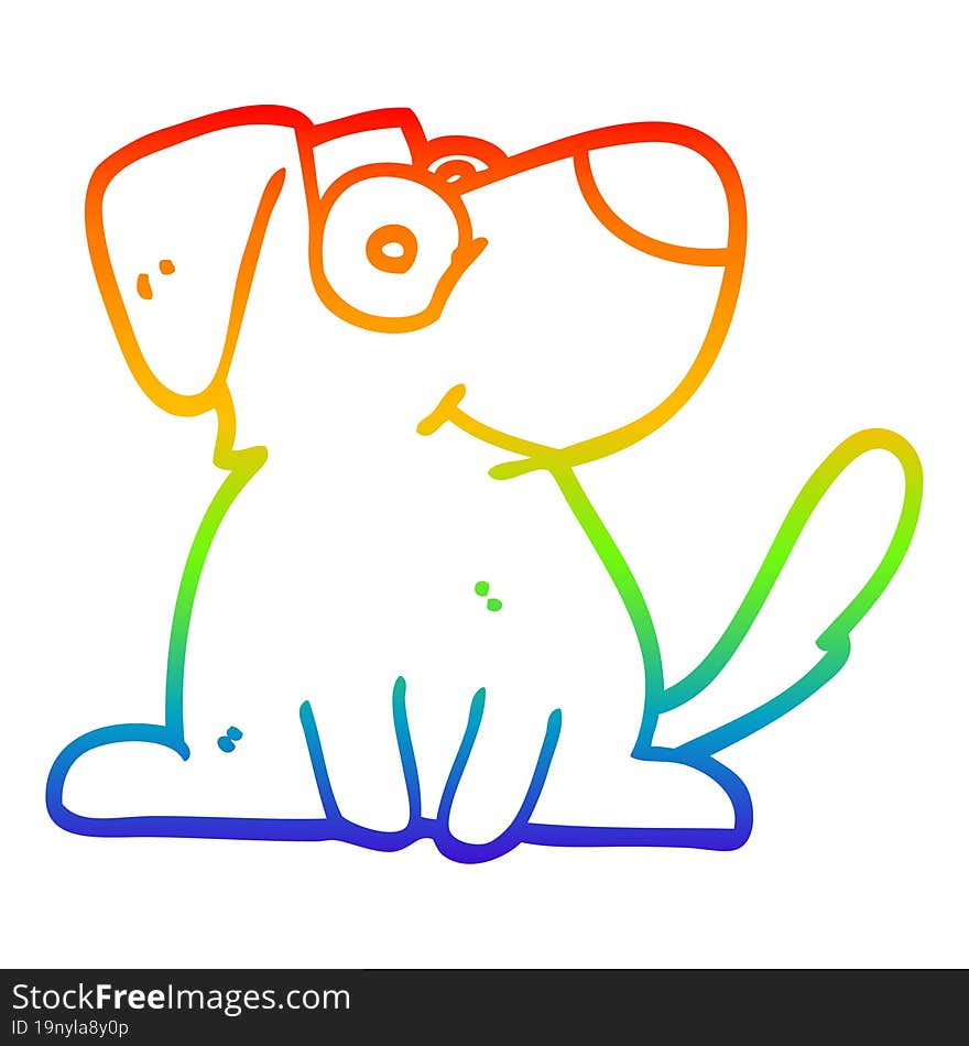 Rainbow Gradient Line Drawing Cartoon Happy Dog