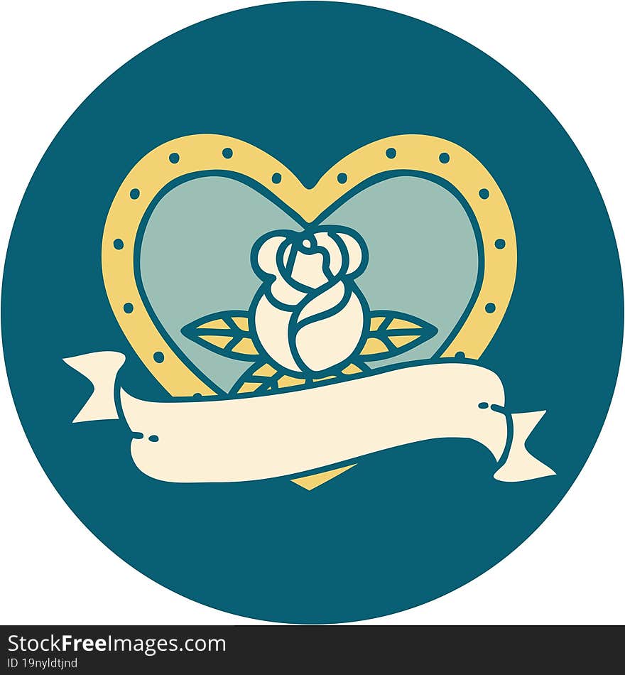 Tattoo Style Icon Of A Heart Rose And Banner