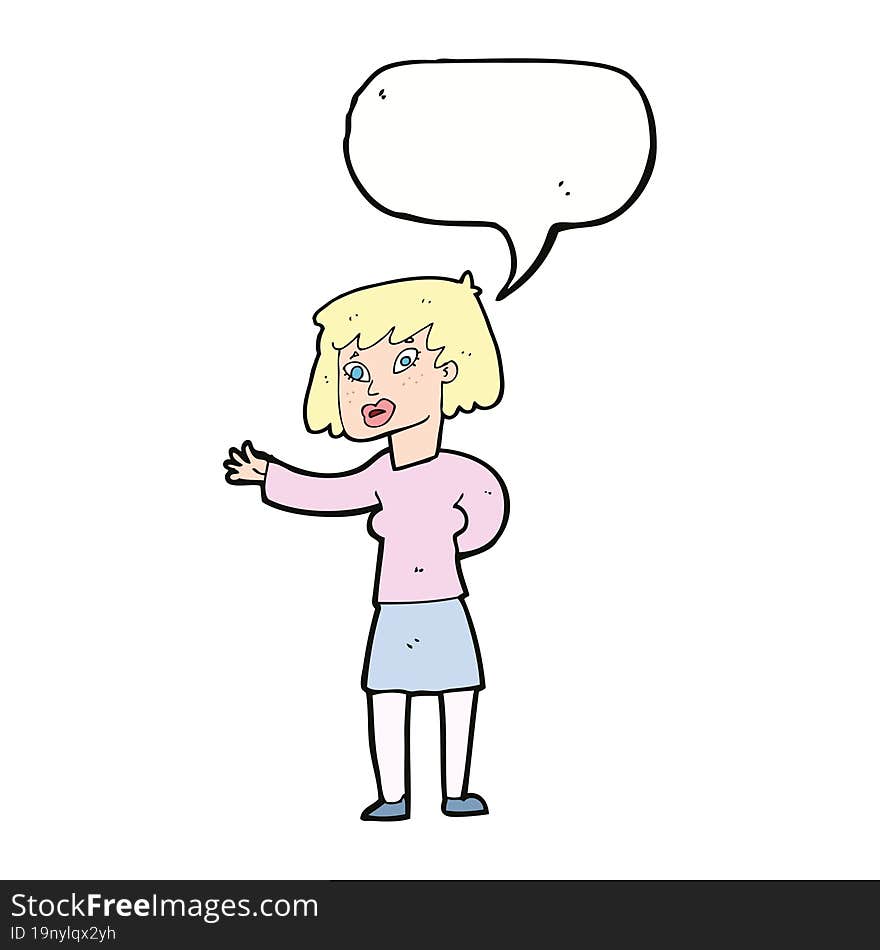 cartoon woman explaining with speech bubble