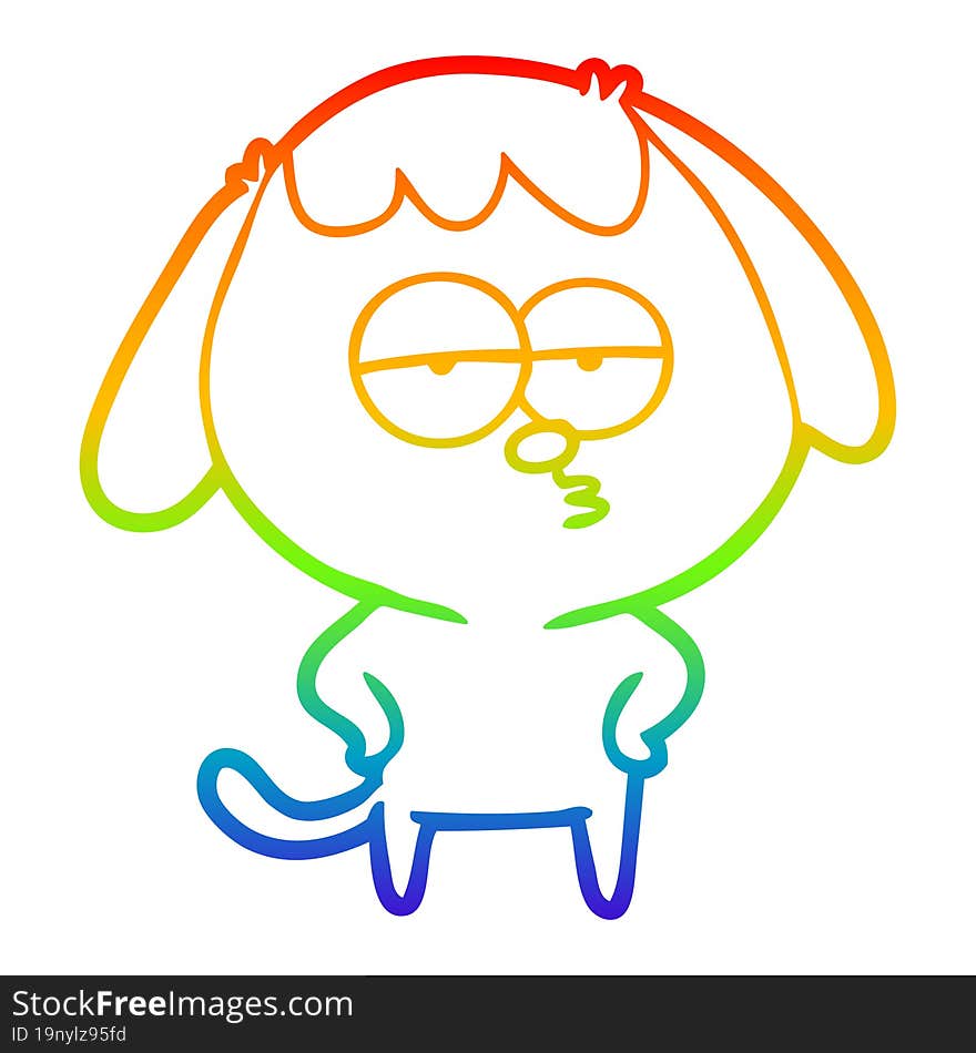 rainbow gradient line drawing of a cartoon bored dog