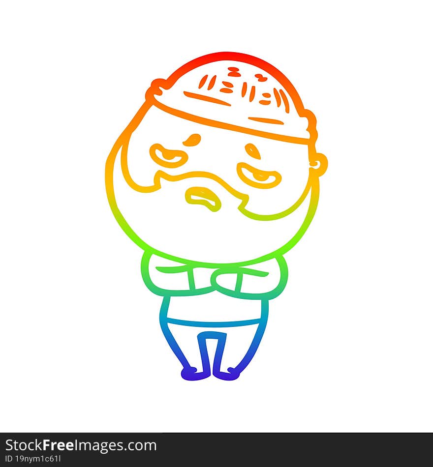 rainbow gradient line drawing cartoon worried man with beard