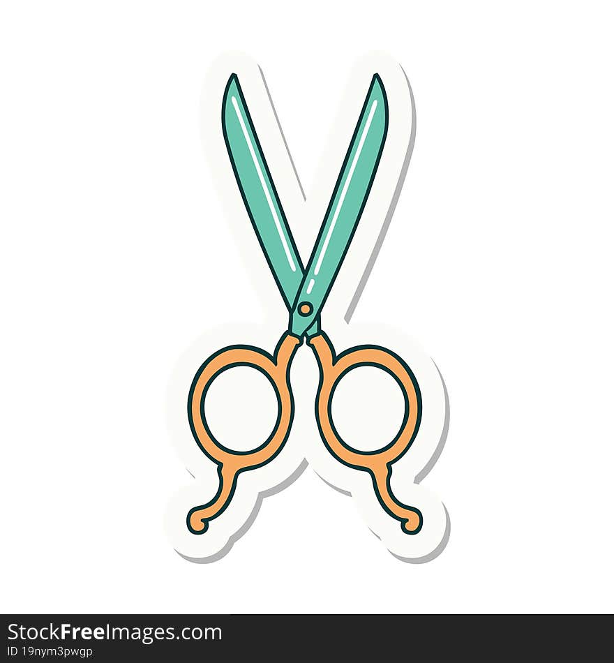 tattoo style sticker of barber scissors