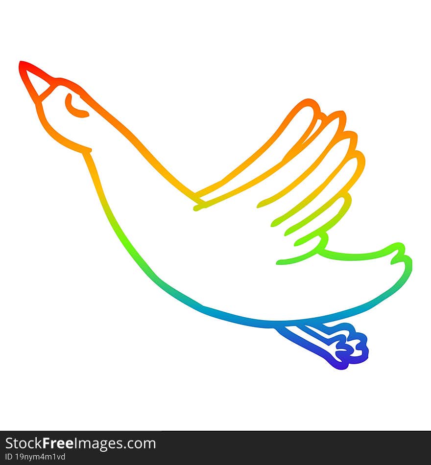 rainbow gradient line drawing cartoon flying duck