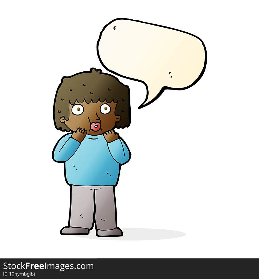 Cartoon Worried Boy With Speech Bubble