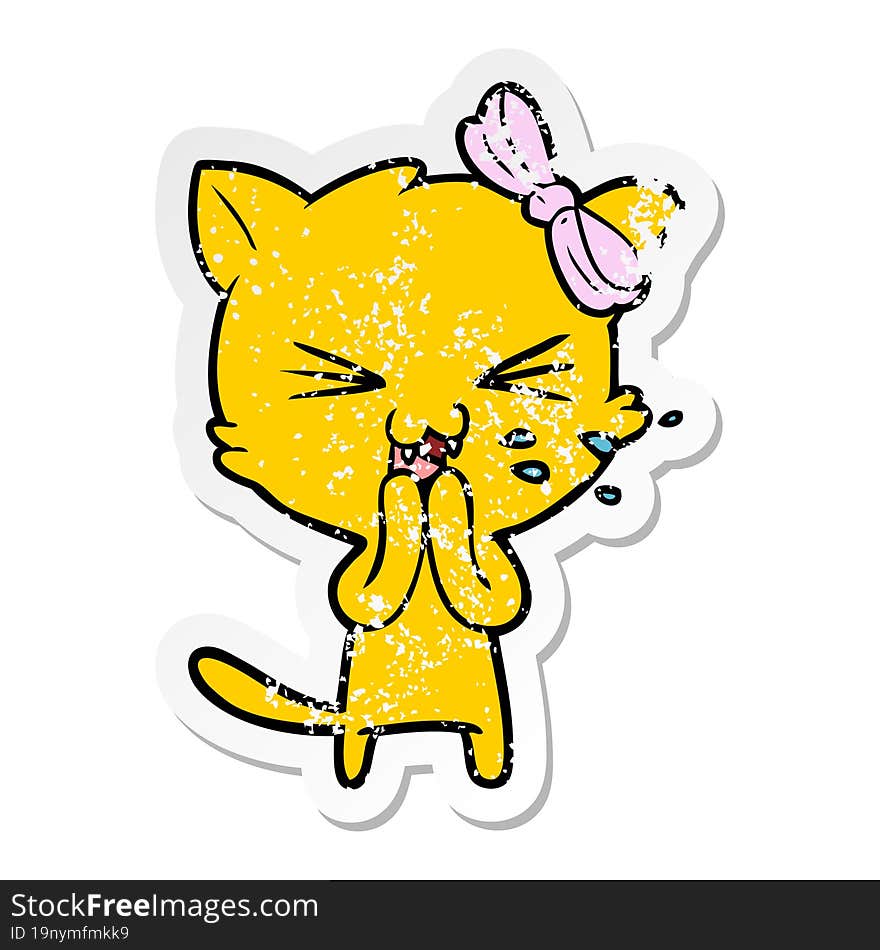 distressed sticker of a cartoon cat