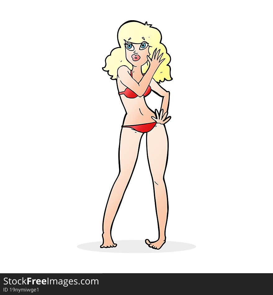 cartoon pretty woman in bikini