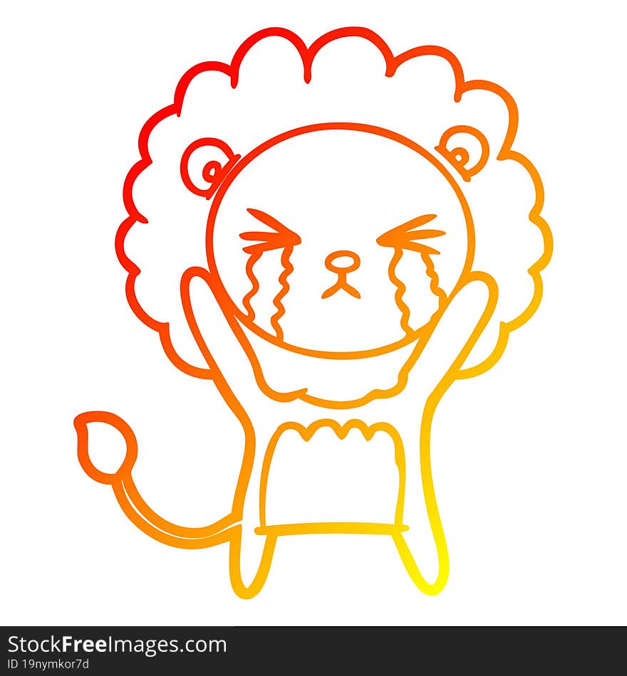 warm gradient line drawing cartoon crying lion