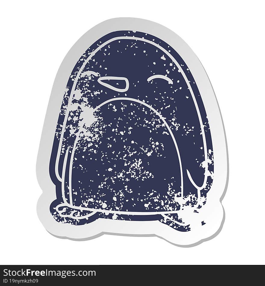 distressed old sticker of a cute penguin