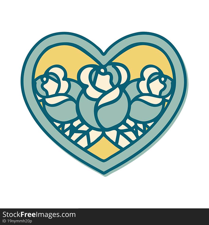 Tattoo Style Sticker Of A Heart And Flowers