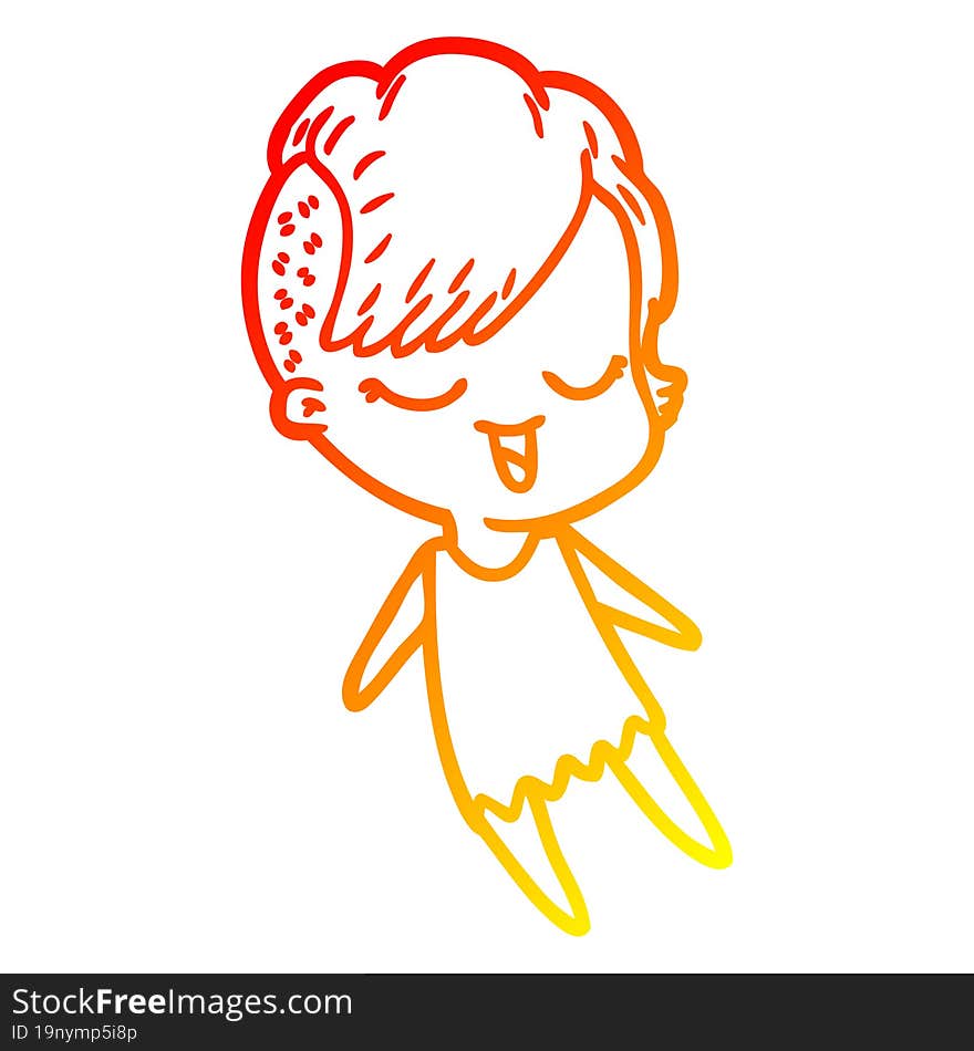 Warm Gradient Line Drawing Happy Cartoon Girl