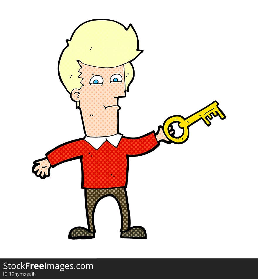 cartoon man with key