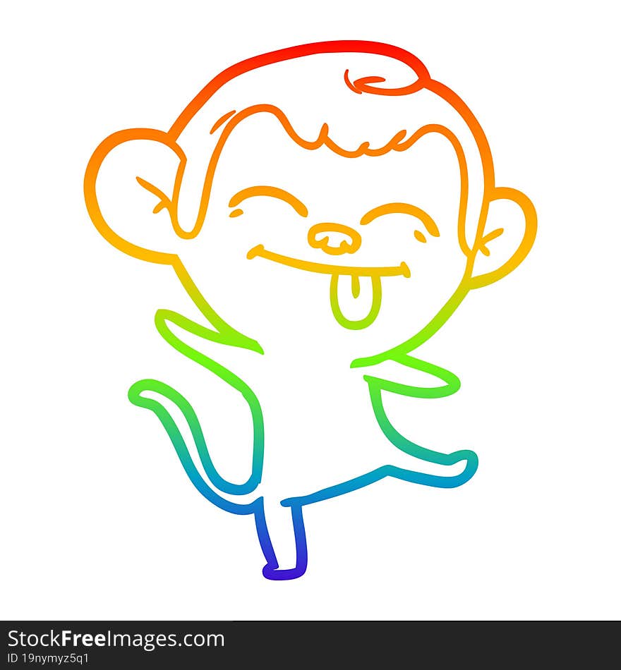 rainbow gradient line drawing of a funny cartoon monkey dancing