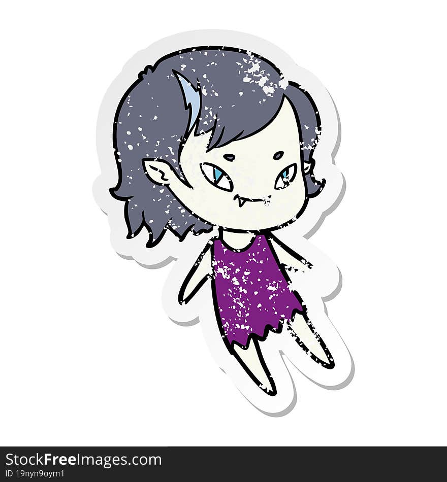 distressed sticker of a cartoon friendly vampire girl