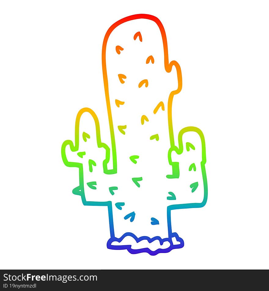 Rainbow Gradient Line Drawing Cartoon Cactus