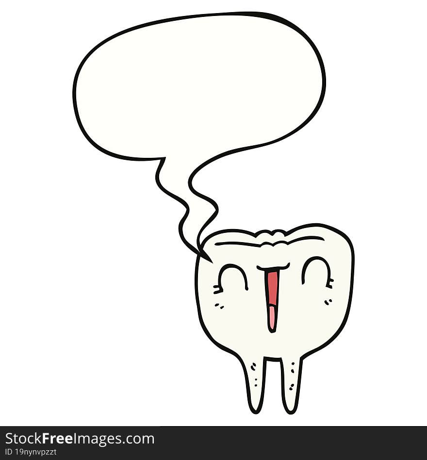 cartoon happy tooth and speech bubble