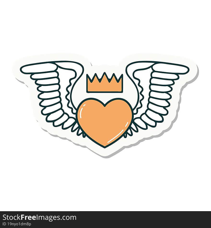 tattoo style sticker of a heart with wings