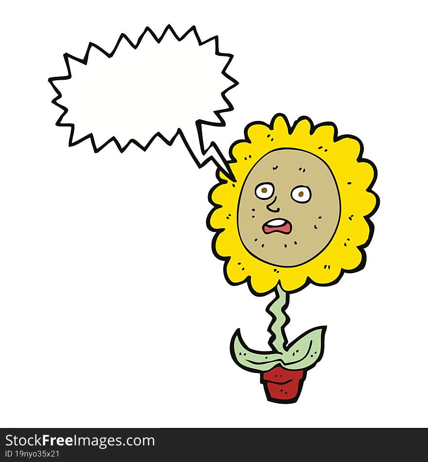 cartoon flower with face with speech bubble