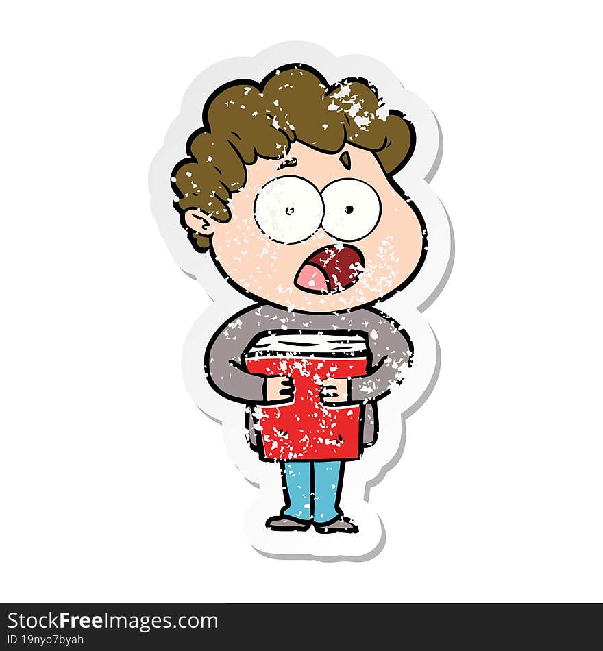 distressed sticker of a cartoon man gasping in surprise