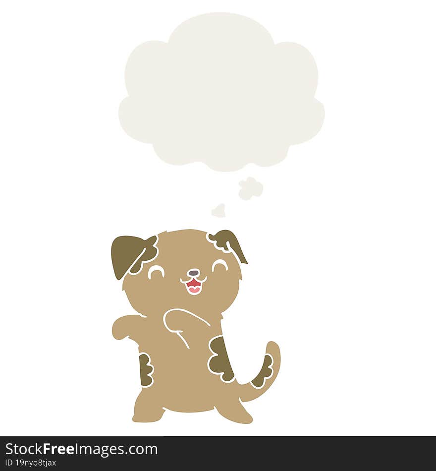 cute cartoon puppy and thought bubble in retro style