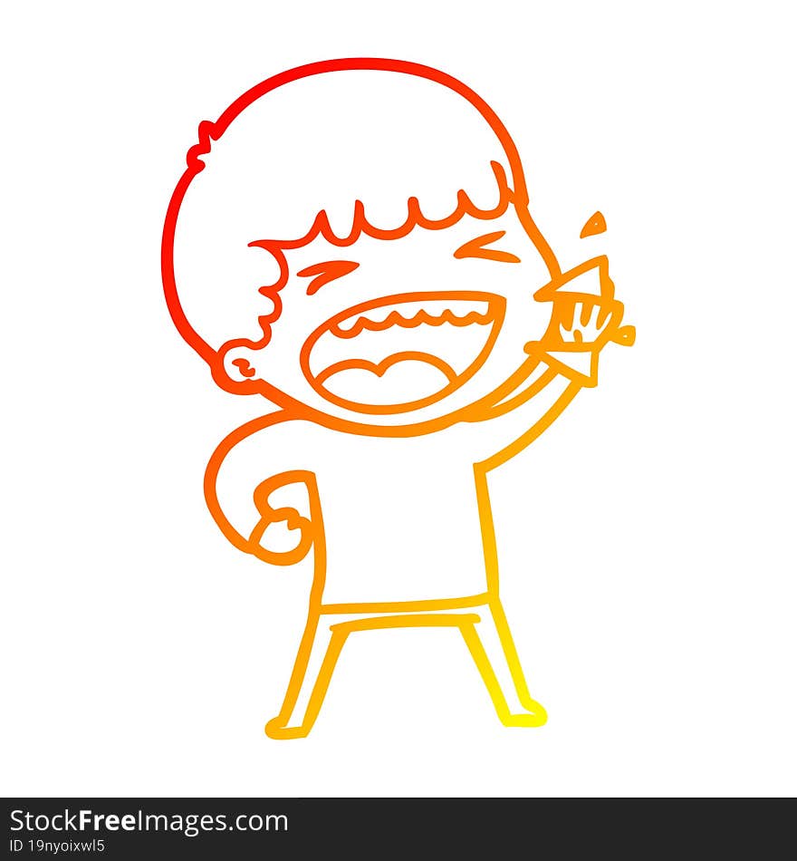 warm gradient line drawing of a cartoon laughing man