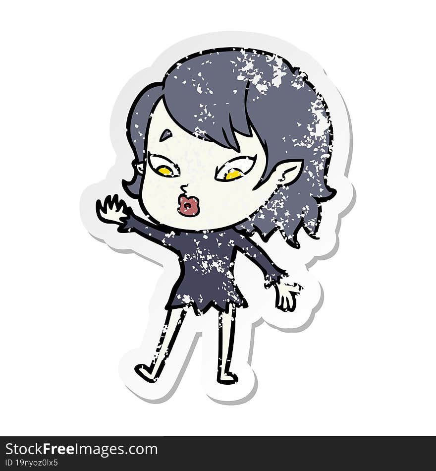 distressed sticker of a cute cartoon vampire girl