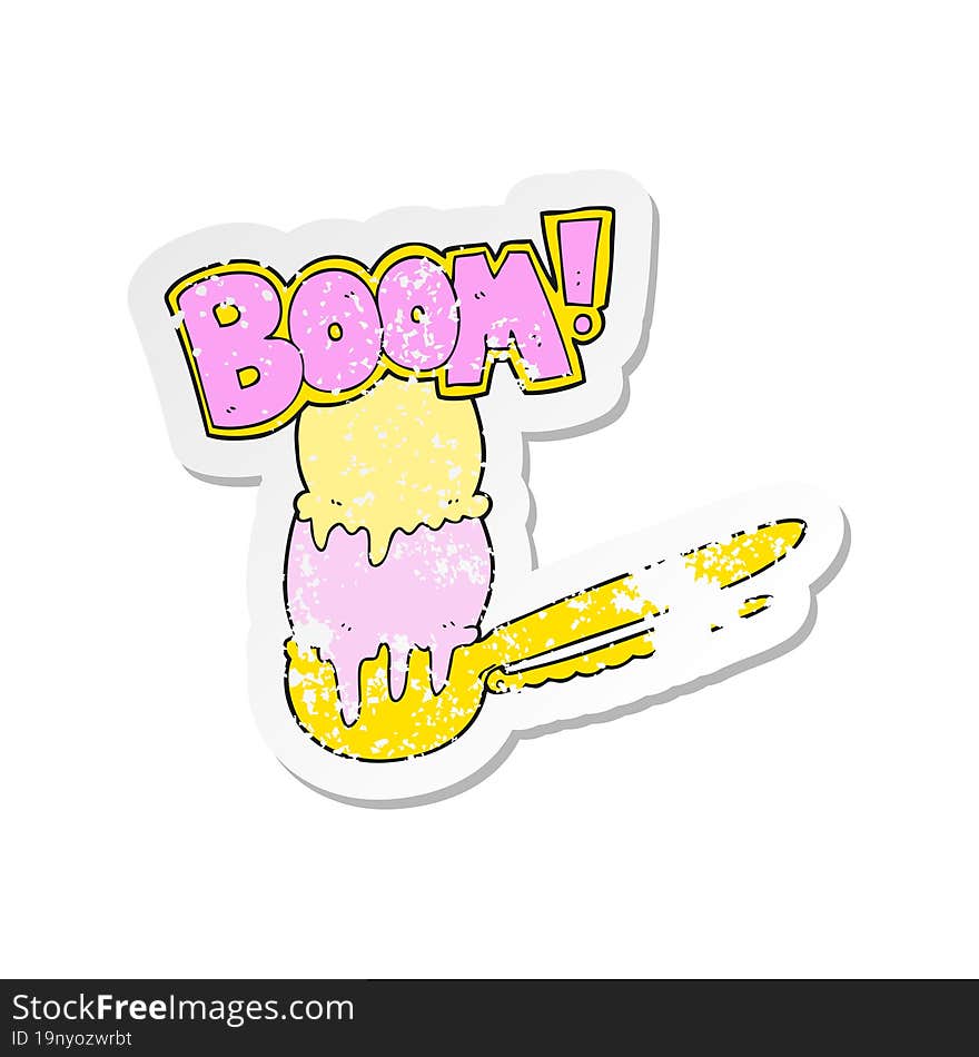 retro distressed sticker of a cartoon scoop of ice cream