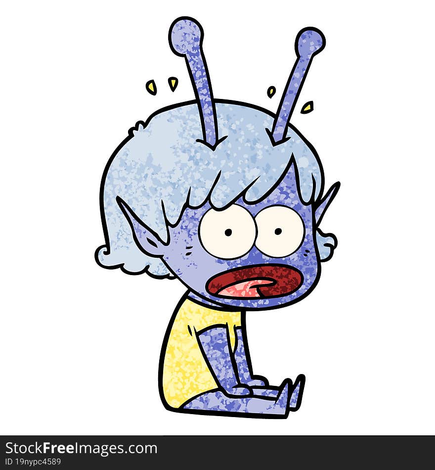 cartoon shocked alien girl. cartoon shocked alien girl