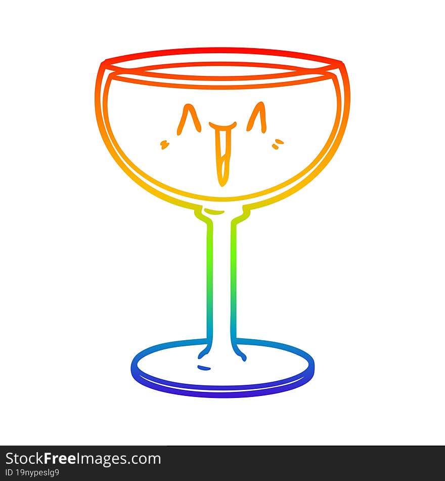 rainbow gradient line drawing cartoon glass of wine