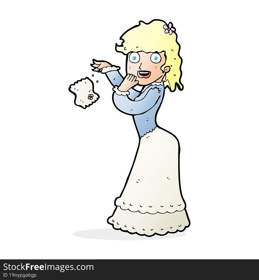 Cartoon Victorian Woman Dropping Handkerchief