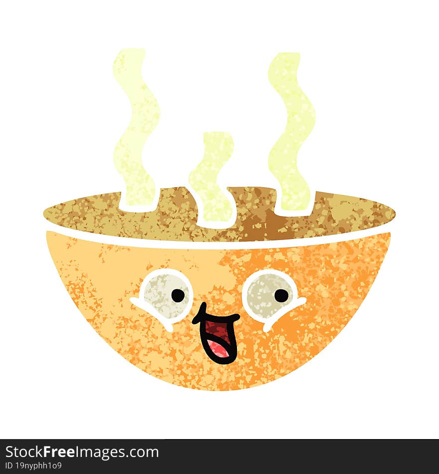 Retro Illustration Style Cartoon Bowl Of Hot Soup