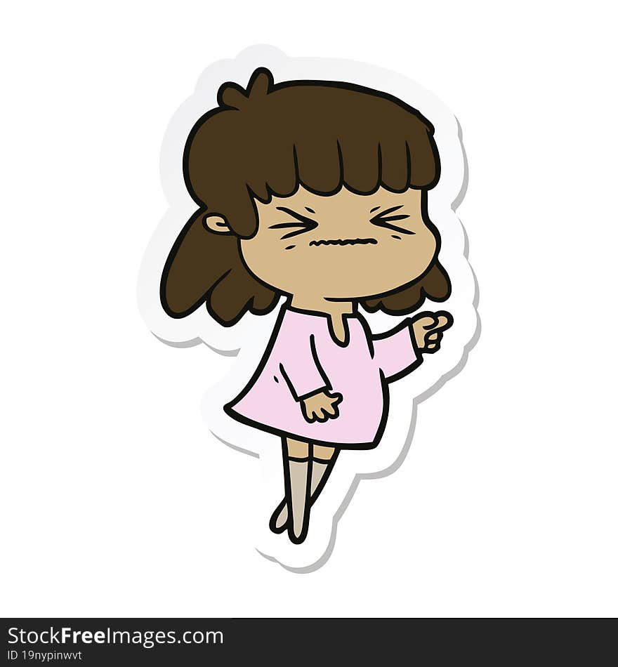 sticker of a cartoon angry girl