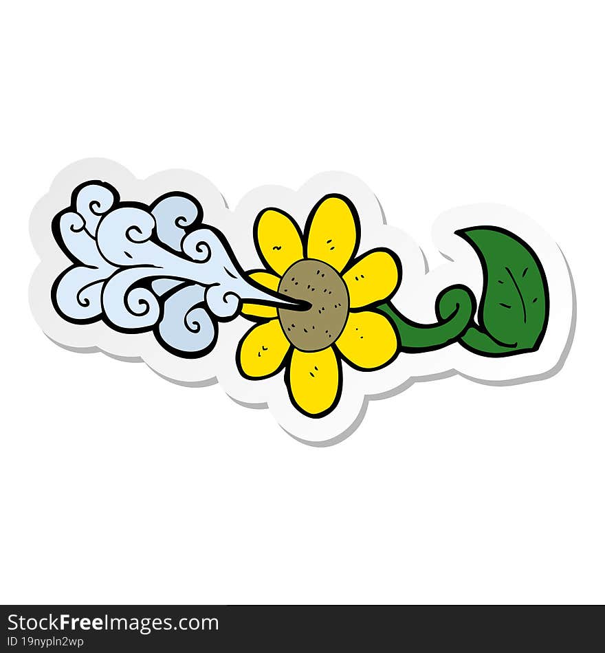 sticker of a cartoon flower squirting water