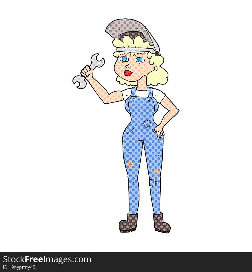 freehand drawn cartoon woman with spanner