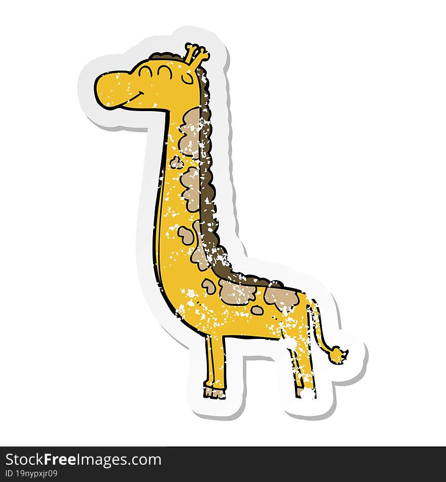 distressed sticker of a cartoon giraffe