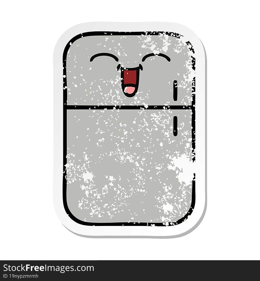 Distressed Sticker Of A Cute Cartoon Fridge Freezer