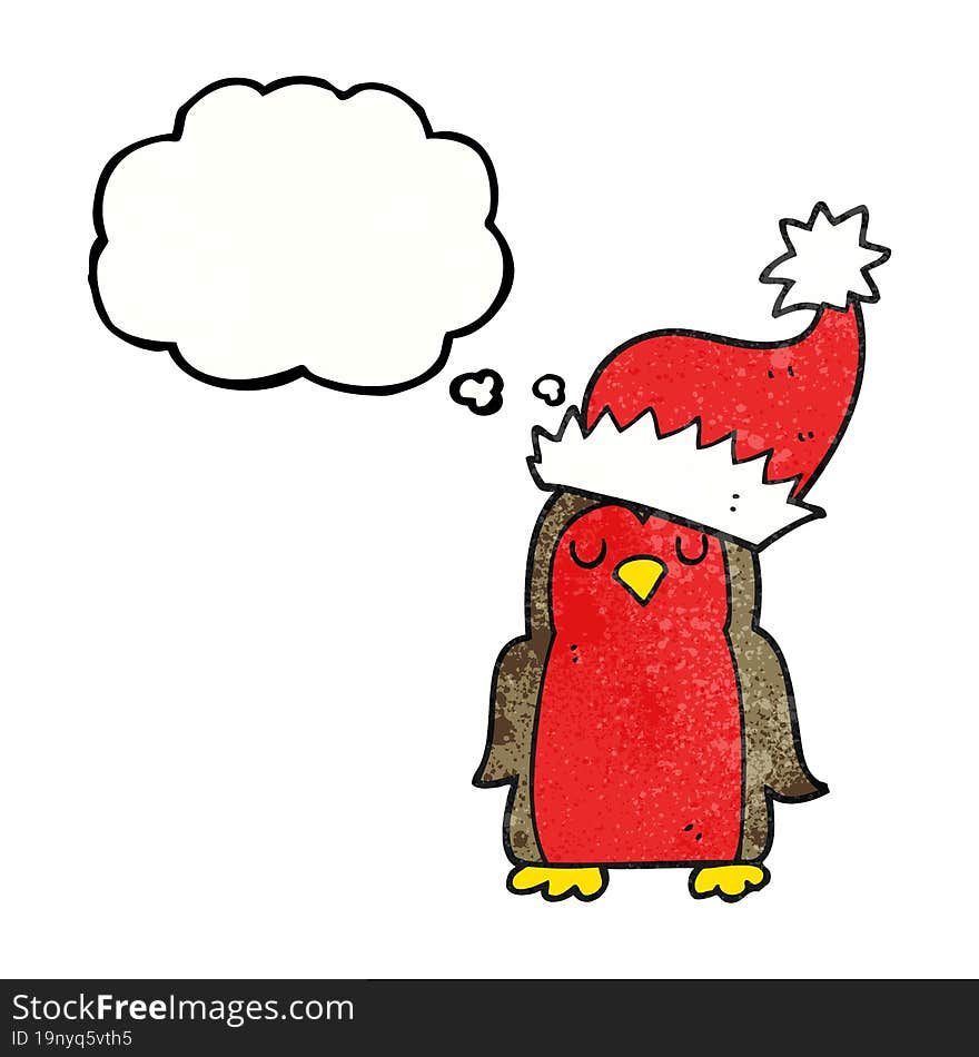 freehand drawn thought bubble textured cartoon christmas robin