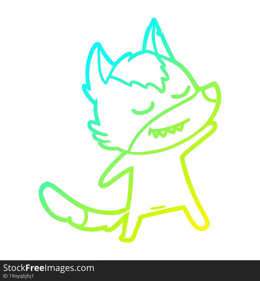 Cold Gradient Line Drawing Friendly Cartoon Wolf