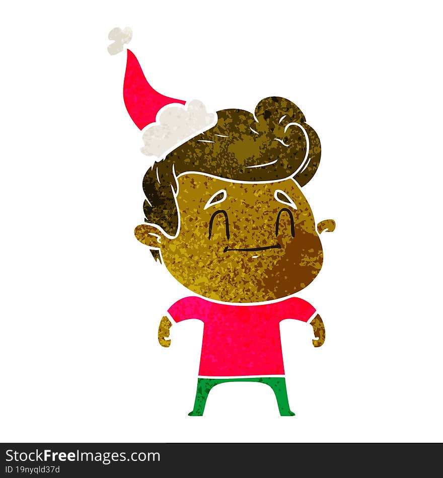 happy retro cartoon of a man wearing santa hat