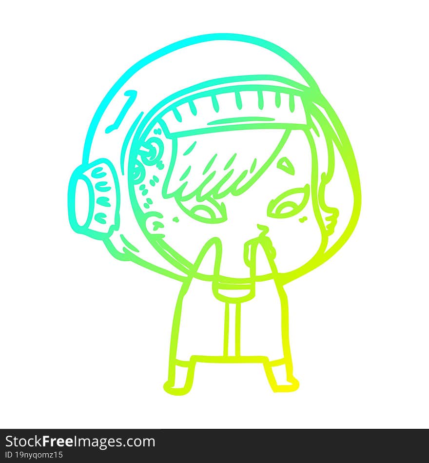 cold gradient line drawing of a cartoon astronaut woman