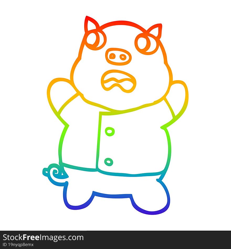 Rainbow Gradient Line Drawing Cartoon Funny Pig