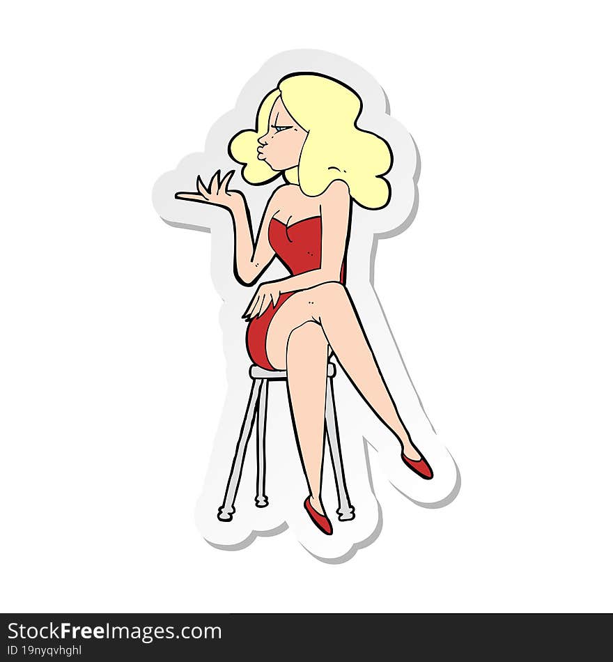 sticker of a cartoon woman sitting on bar stool