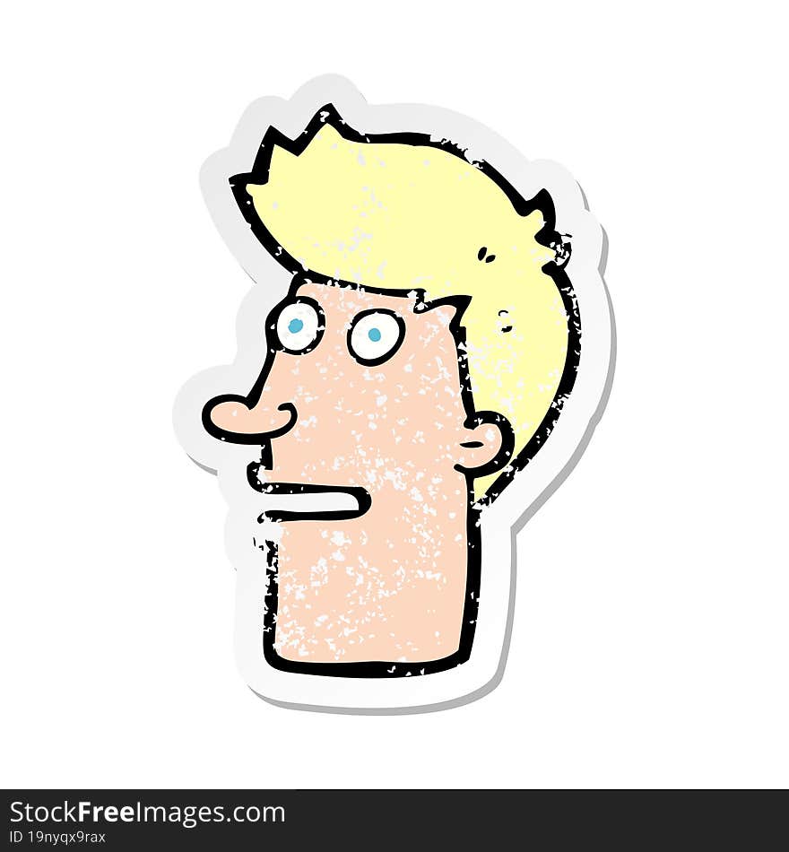 retro distressed sticker of a cartoon shocked male face