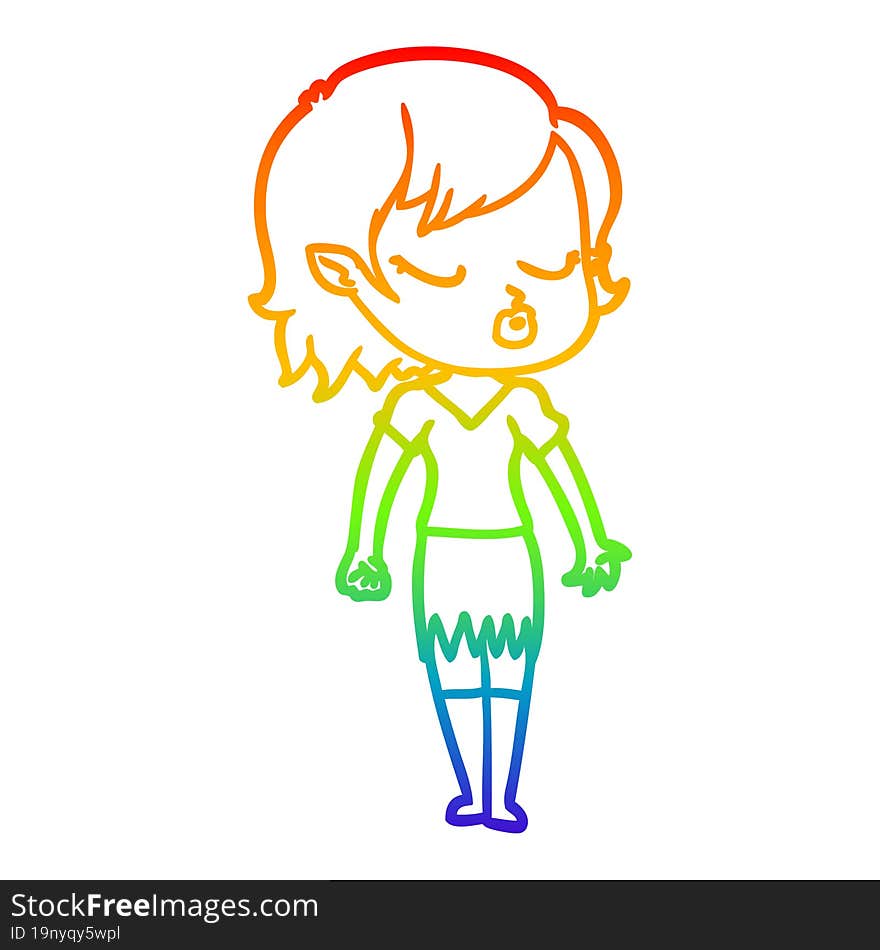 rainbow gradient line drawing cute cartoon vampire girl