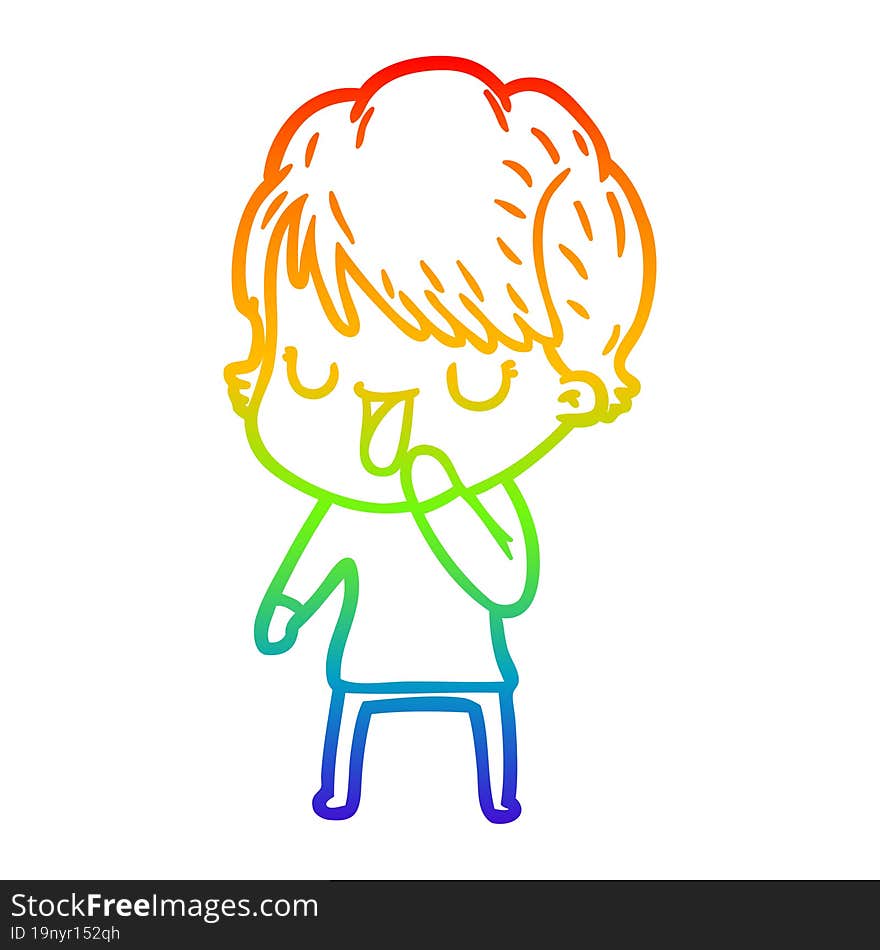 rainbow gradient line drawing of a cartoon woman talking