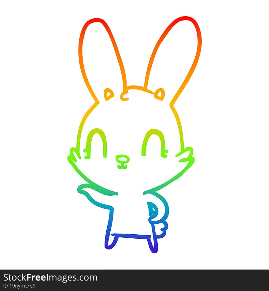 Rainbow Gradient Line Drawing Cute Cartoon Rabbit