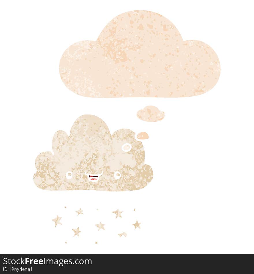 cartoon storm cloud and thought bubble in retro textured style