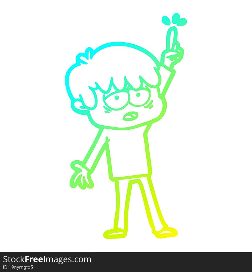 cold gradient line drawing cartoon exhausted boy