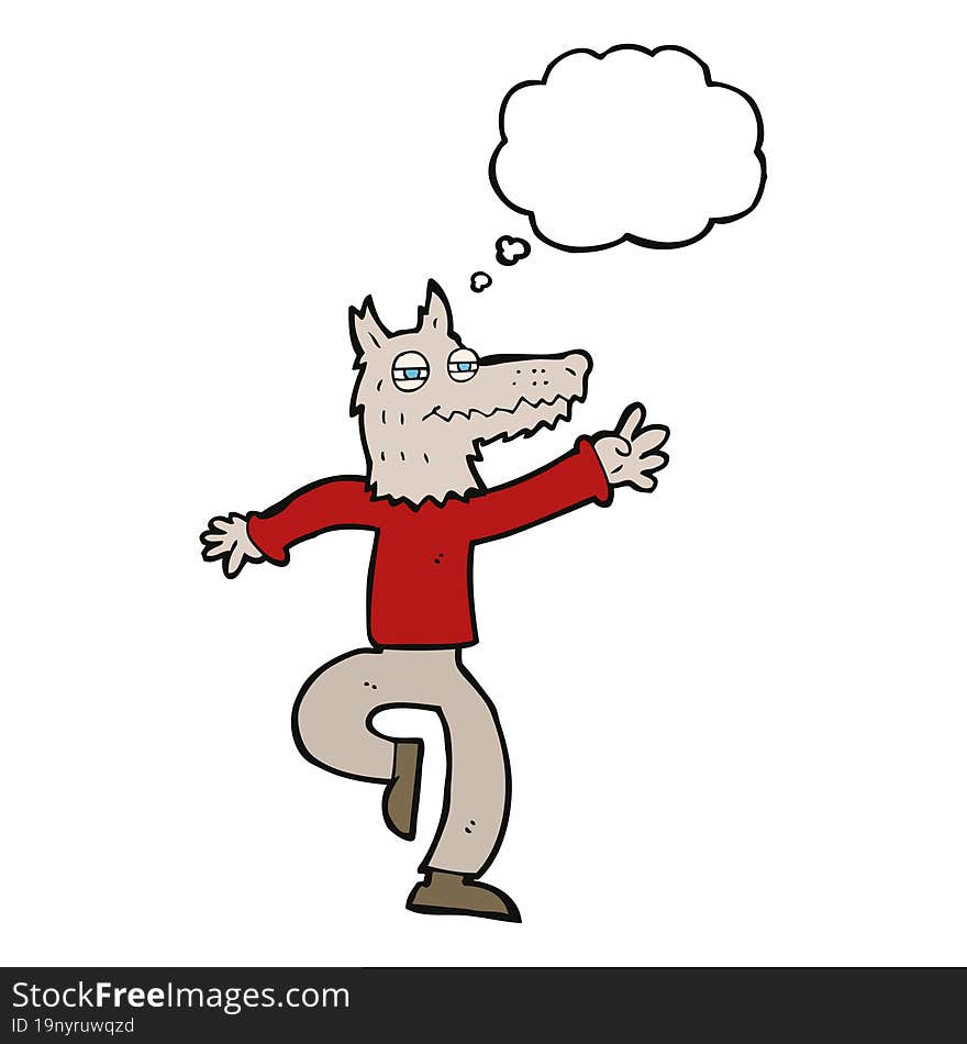 Cartoon Happy Wolf Man With Thought Bubble